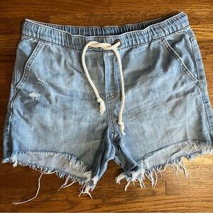 Aerie S denim shorts stretch drawstring waist raw edge distressed